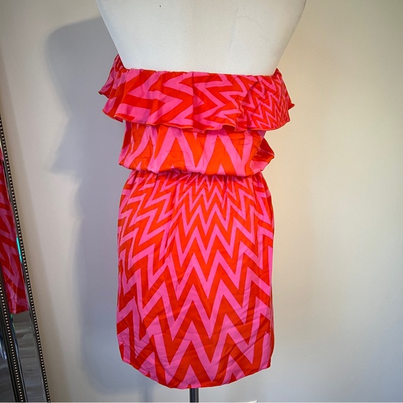 Amanda Uprichard Silk strapless Pink Orange Mini Dress M NWT - Picture 2 of 9